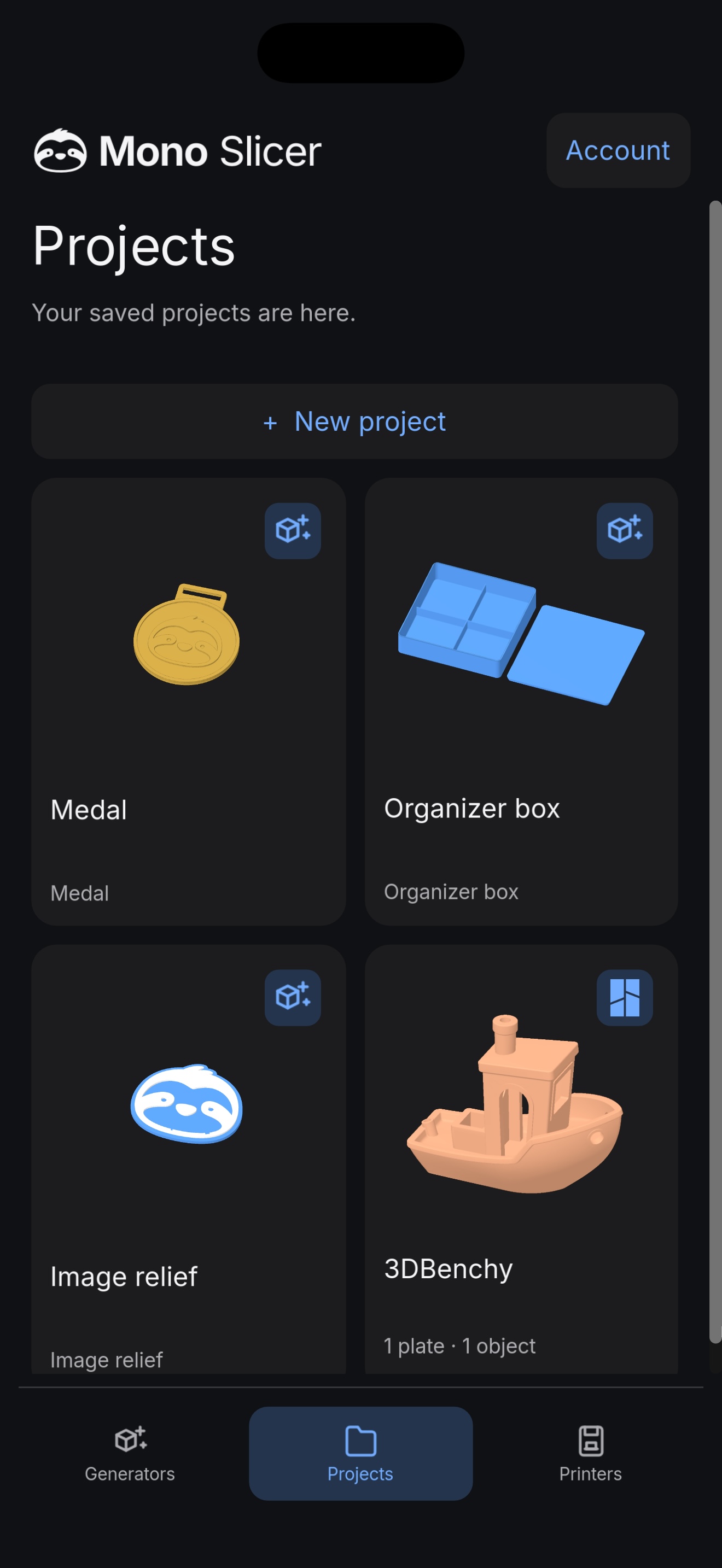 Saved projects