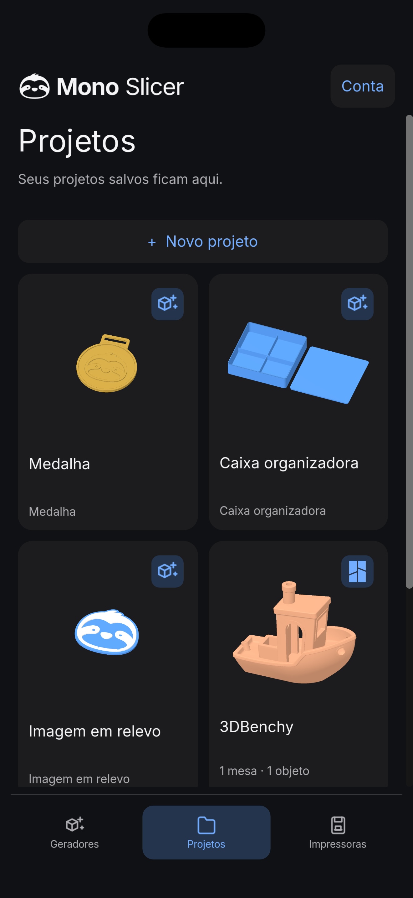 Projetos salvos